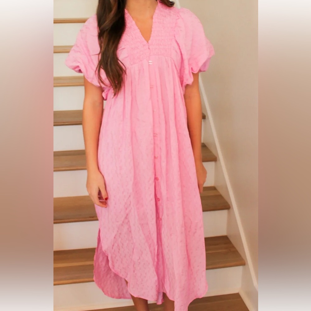 Pink Button-Down Maxi Dress
